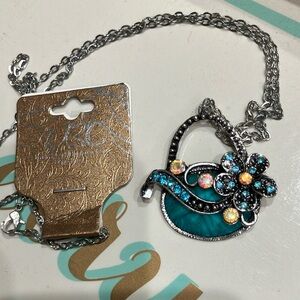 SUBC Lead Free Silver Tone Link Ornate Handbag Pendant Necklace 28”